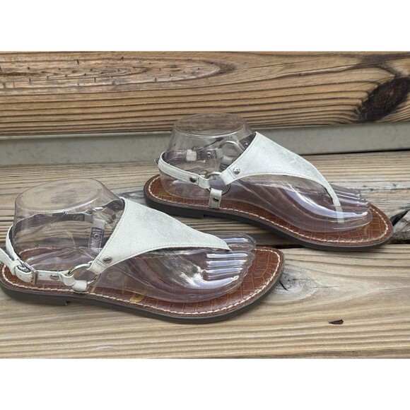 Sam Edelman Shoes - Sam Edelman 8.5 Greta Sandal Leather Thong Slingback Silver Metallic Shimmer